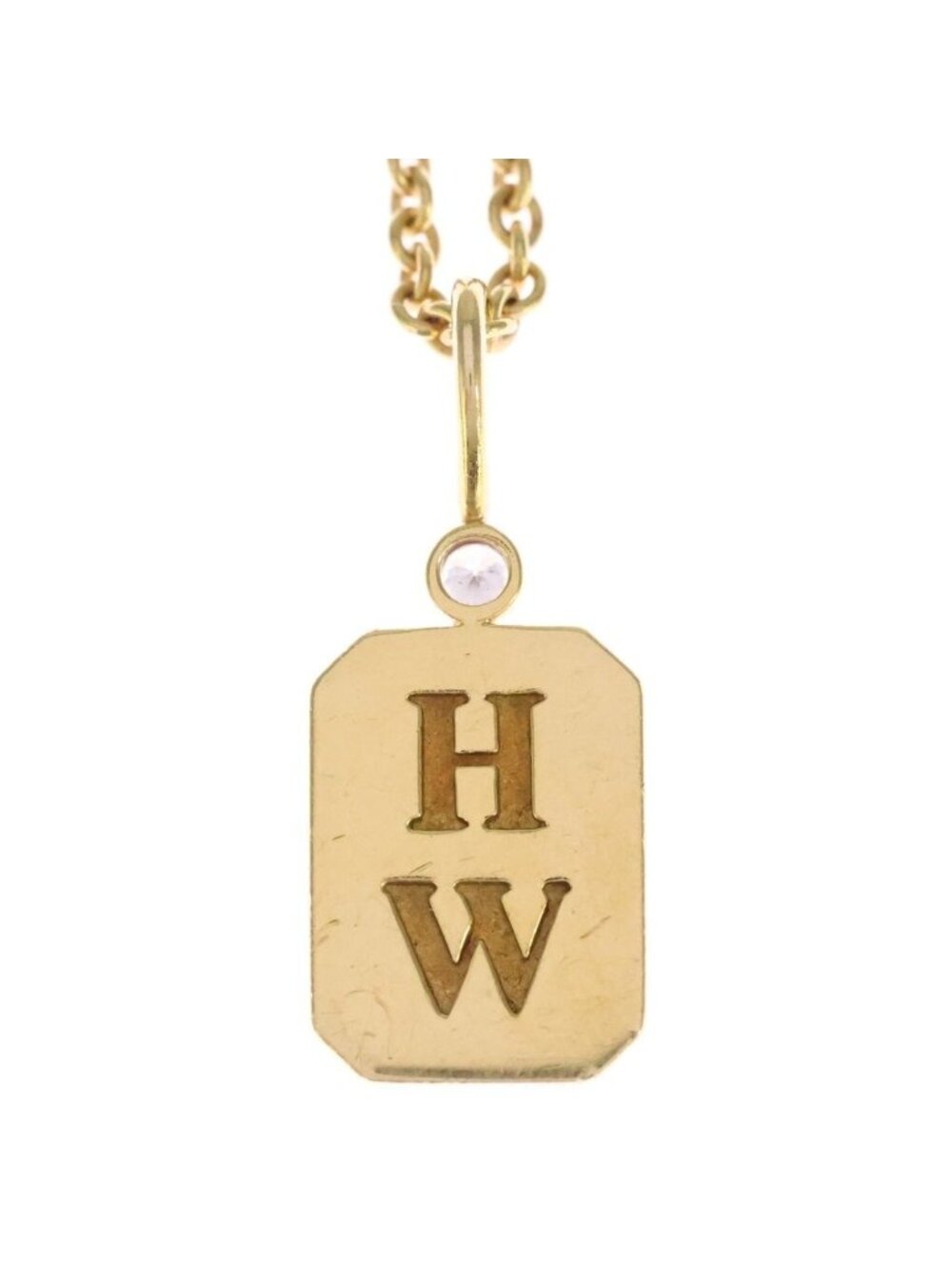 Harry Winston HW Logo Charm Necklace Pave Diamond YG Yellow Gold Cmdyrdpalog - Picture 3 of 6
